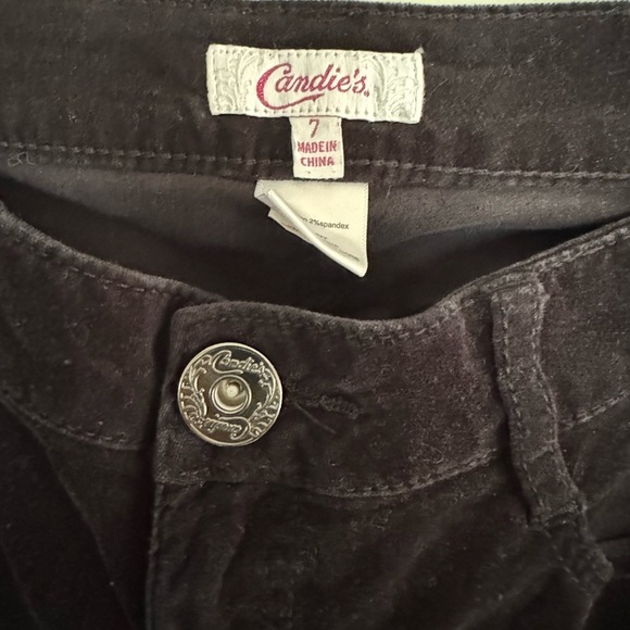 Vintage Candie's Black Low Rise Velvet Skinnt Jeans / Pants size 7 - Picture 3 of 7